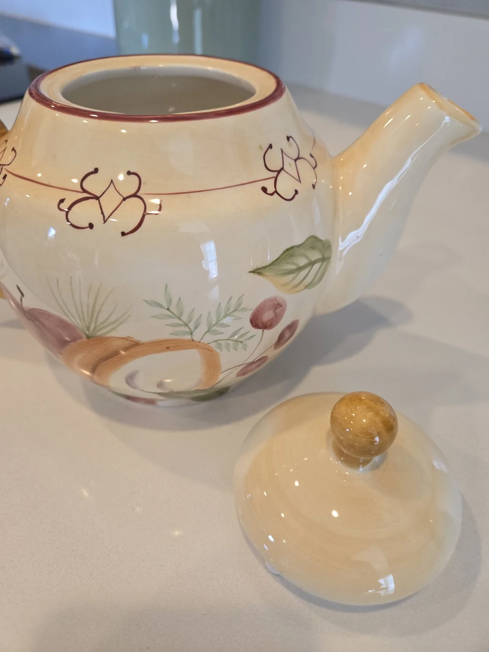 Crate&Barrel Cream Winter Fruits Teapot